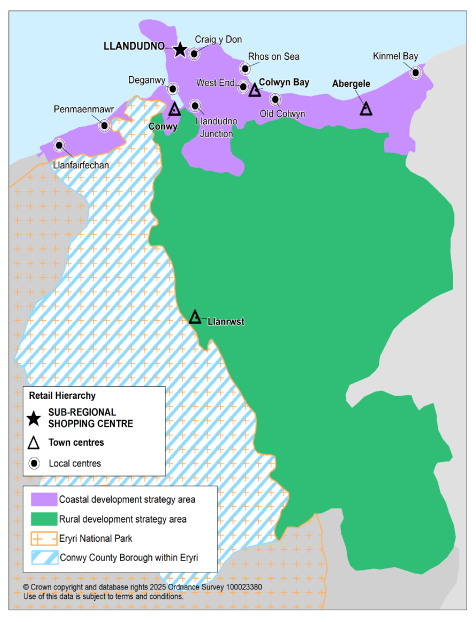 map showing Conwy RLDP retail hierarchy