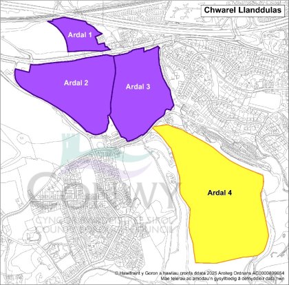 Map yn dangos ardaloedd dyrannu safle Chwarel Llanddulas